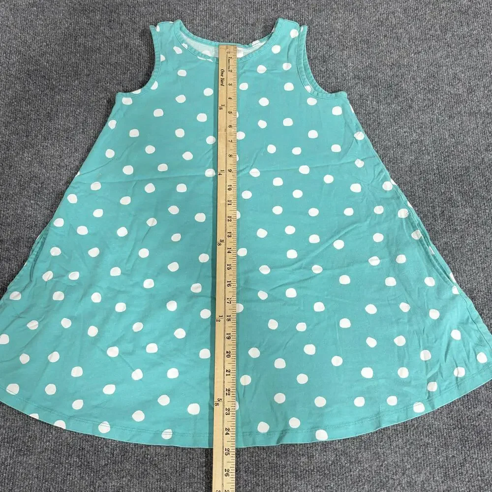 Hanna Andersson Dress Girls Size 8 Blue White Polka Dot Sleeveless 100% Cotton